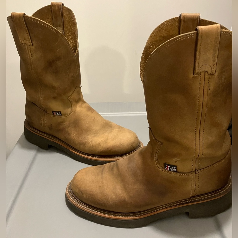 Justin Blueprint pull on soft toe work boots with gel insole 11 D.